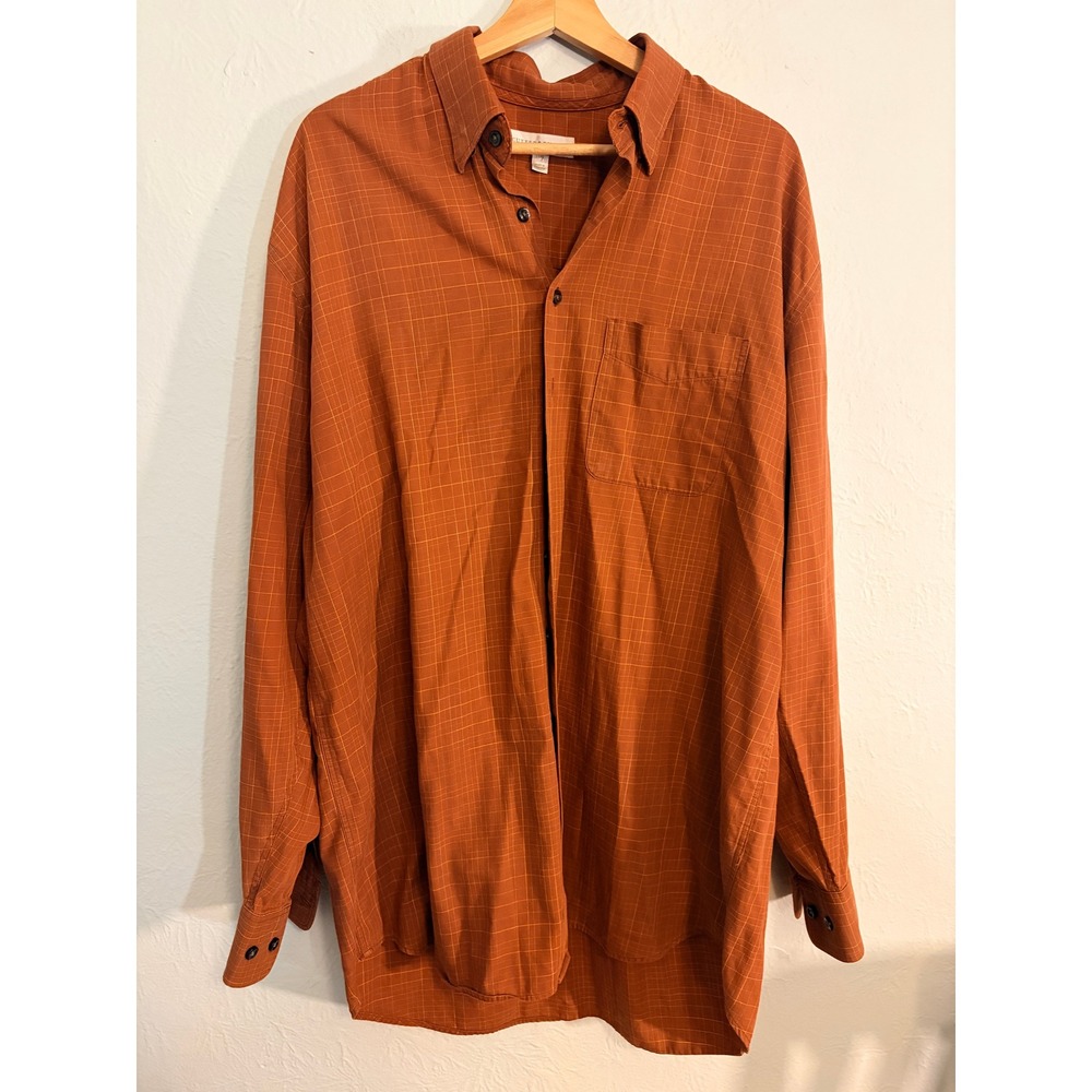Cutter & Buck Button Down Shirt LT Burnt Orange Grid Long Sleeve Gorpcore Autumn